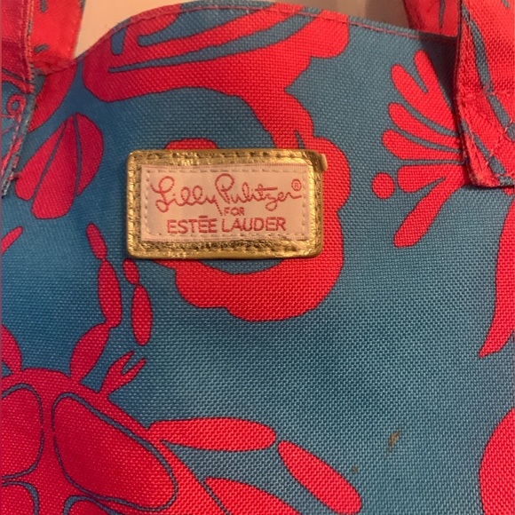 Lilly Pulitzer for Estée Lauder Tote Bag in Teal & Pink with Crab Design, EUC - Picture 2 of 5
